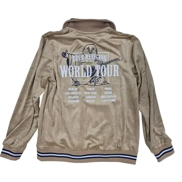 NWT True Religion Velour Tour Track Jacket Gold w/ Knit Trim Mens Sz M $139