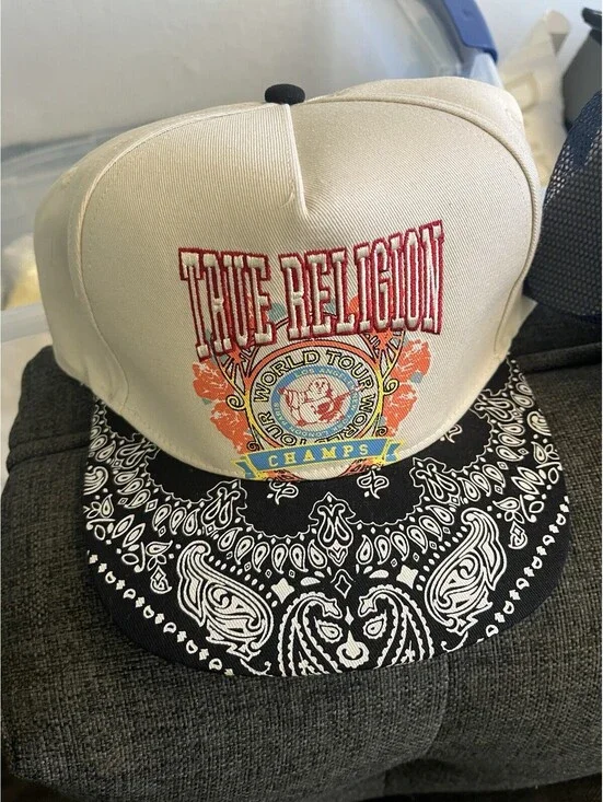 True Religion Hat Cap Snap Back White Black Paisley Champs World Tour Mens