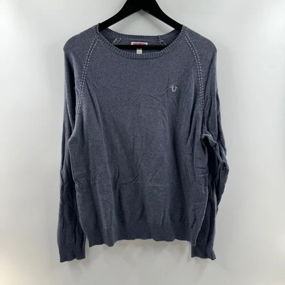 True Religion Blue Grey Scoop Neck Sweater Men’s Size Medium Cotton Cashmere