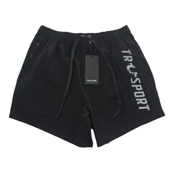 True Religion Running Shorts Men's S Jet‎ Black NEW Elastic Waist Drawstring NWT