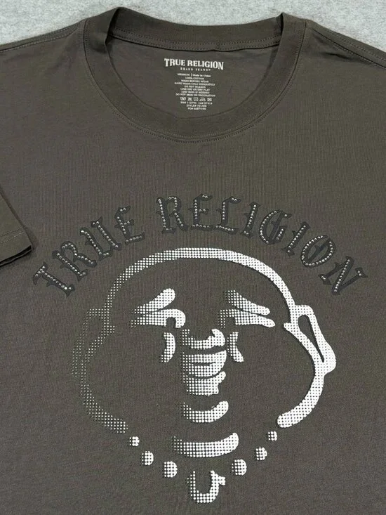 True Religion Studded Buddha Tee T-Shirt Men's Medium M Charcoal Gray Cotton NWT