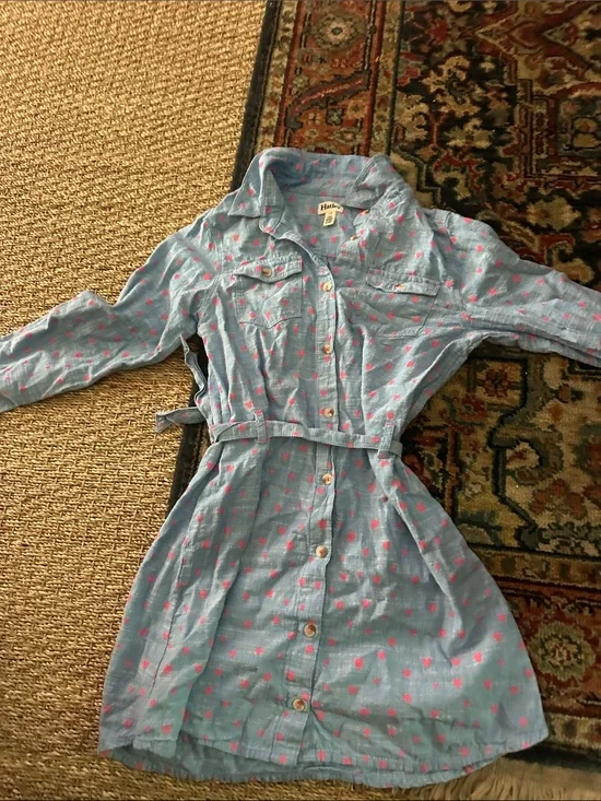 Hatley Blue Shirtdress with Pink Heart Print