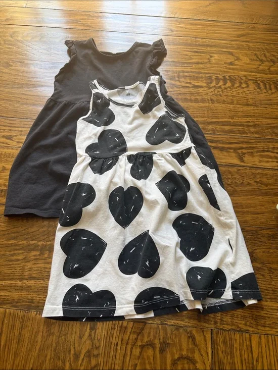 H&M Girls Solid Black and Black & White Heart Print Dresses