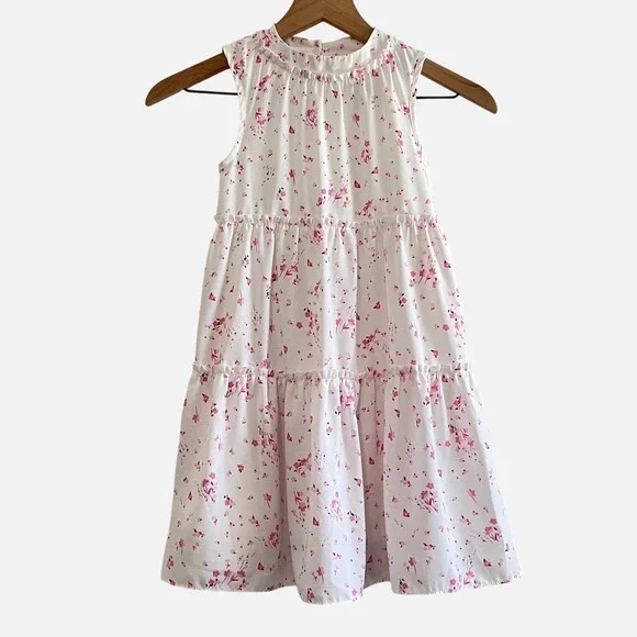 GB Girls Size 6X White Pink Floral Tiered Dress Sleeveless Lined Party