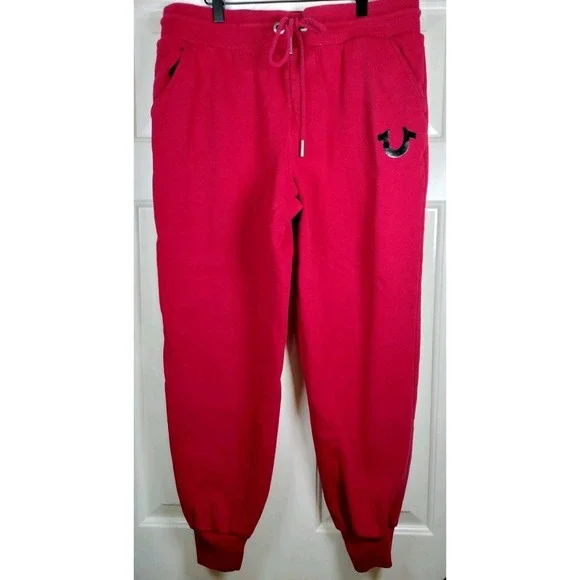 True Religion Metallic HS Jogger Pink Red Sweatpants Size Medium Cozy Flaw
