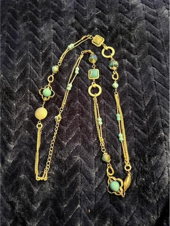Gold Tone and Turquoise Beaded Necklace