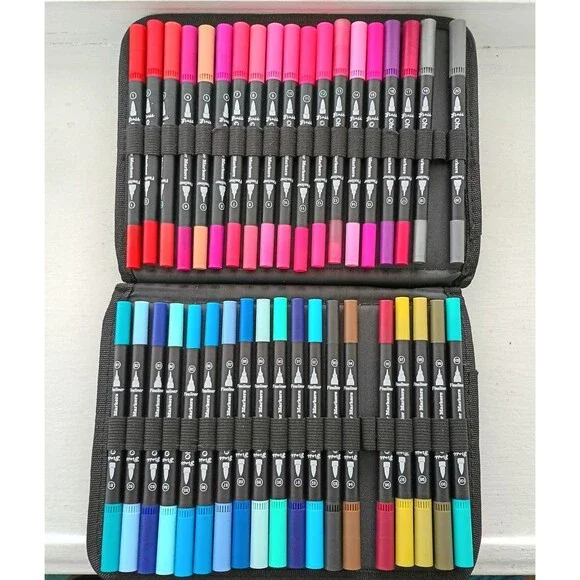 Ohuhu 160 Colors Water-based Dual Tips Fineliner & Brush Drawing Pens -Black