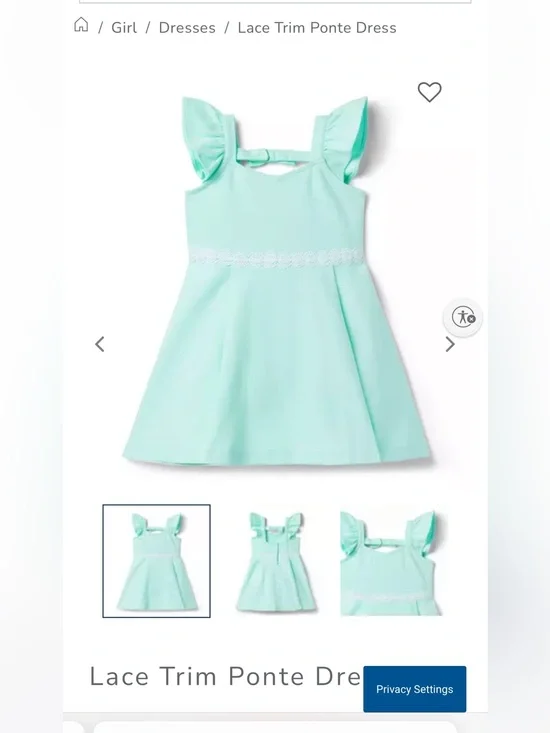 Janie and Jack Mint Lace-Trim Ponte Dress 18-24 month