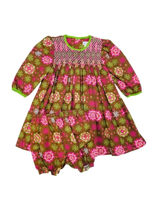 Petit Pomme Floral Long Sleeve Smocked Dress + Bloomers Set Outfit 24m +