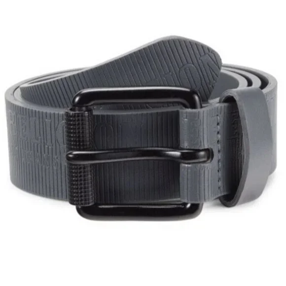 New $49 True Religion‎ Men's Gray Leather All Over Embossed Logo Belt Size 40