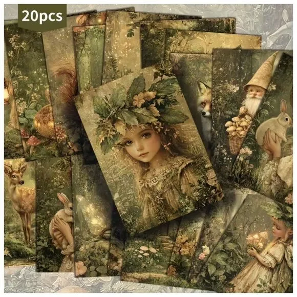 NWT 20pc Vintage Forest Fairy Animals Postcard Set 4x6 Junk Journal Scrapbook