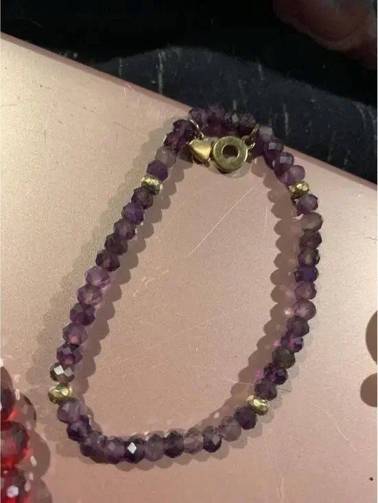 Purple Beaded Bracelet with Gold Accents