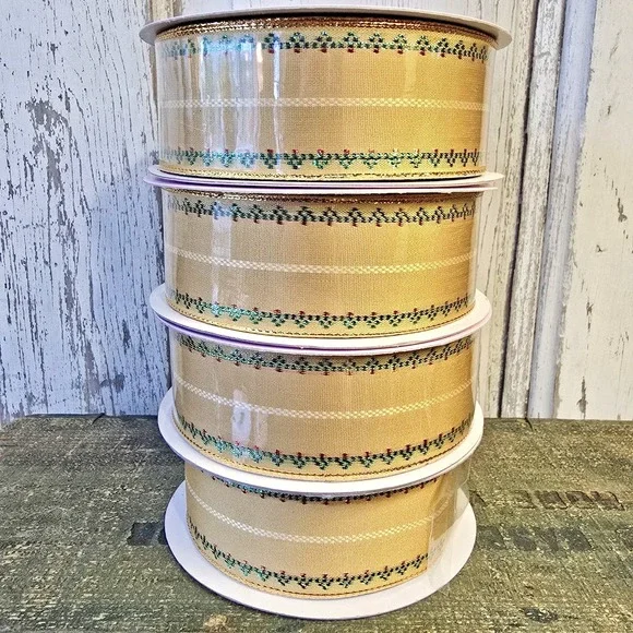 Paper Mart Wired Ribbon Lot of 4 Gold Red Green Holiday 1.5