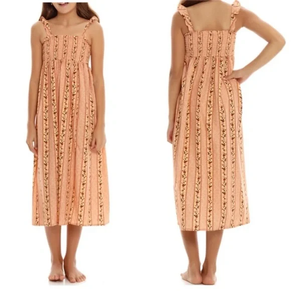 Agua Bendita Danna Kezia Midi Dress in Size 6 Ruffle Strap Smocked Bodice Floral