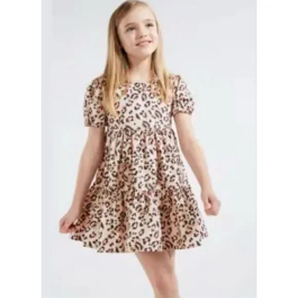 F&F Girls Animal Print Cotton Layred Dress Size 10-11Y