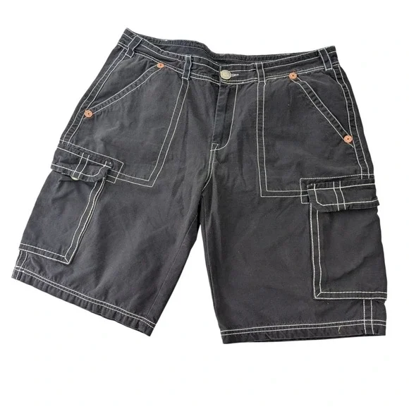 Vintage True Religion Cargo Shorts Mens 38 Black Big T USA Utility Flap Pockets