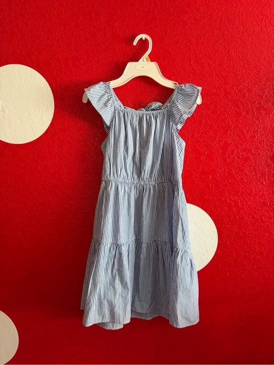 Crewcuts Blue and White Striped Ruffle Sleeve Dress