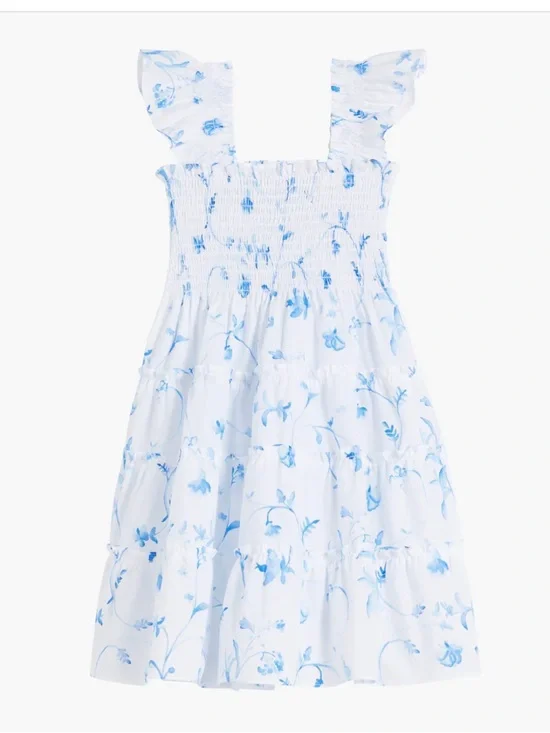 New w Tags! HILL HOUSE HOME Girls Tiny Ellie Nap Dress Blue Botanical Size 5-6Y