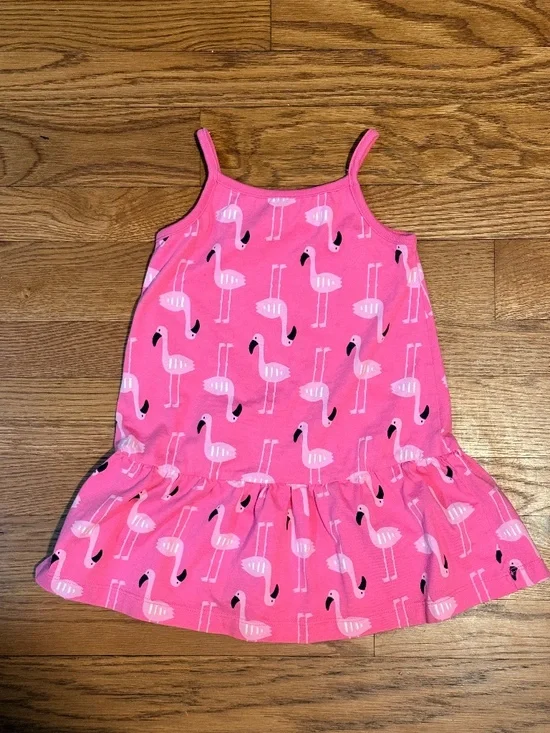 New Hanna Andersson Pink Flamingo Dress Girls Size 4 / 100cm Sleeveless Sundress