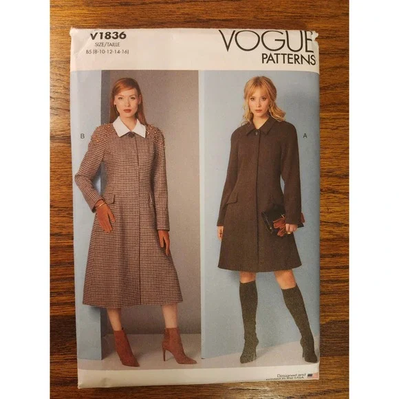Vogue V1836 Misses Coat Sewing Pattern Lined Raglan Sleeve Size 8-16 Uncut