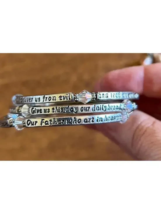 Silver Tone Inspirational Quote Bangle Bracelets Set of 3