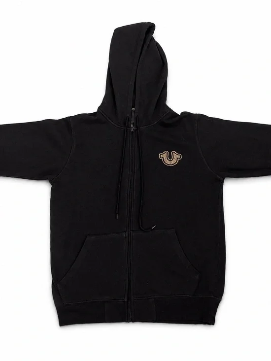 True Religion Black Hooded Zip Sweatshirt with Signature Label