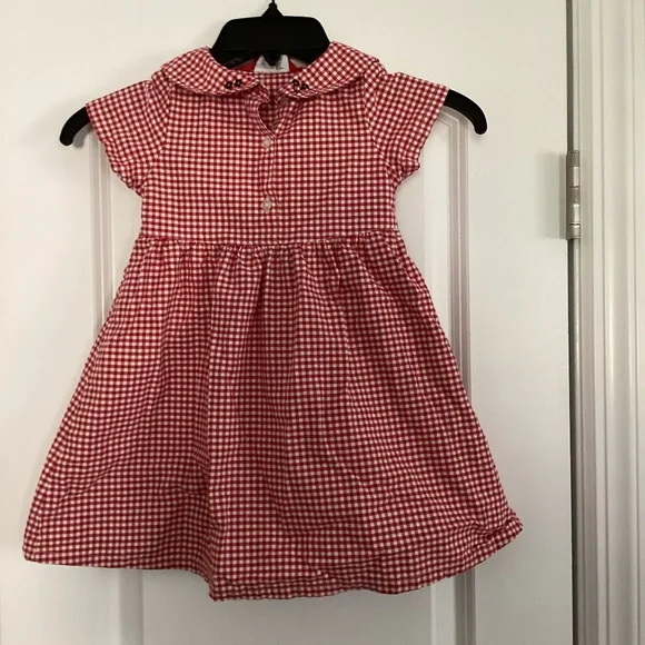 Esprit Girl Red Gingham Dress Size S Embroidered Flower Country fits 4 5