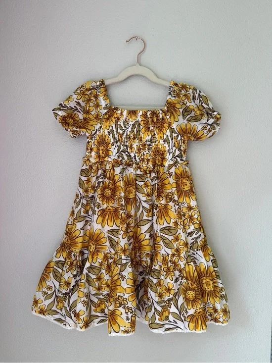 Girls Yellow Floral Smocked Sundress