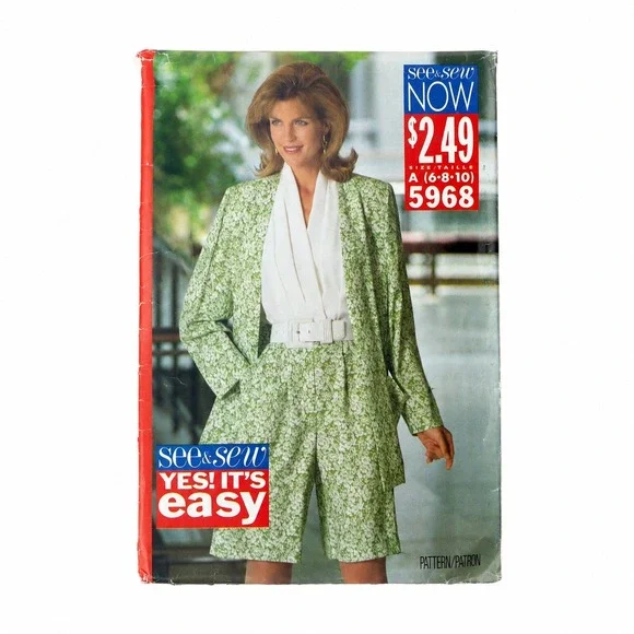 Vintage Butterick See & Sew 5968 Sewing Pattern Jacket Jumpsuit Sz 6-10 1992
