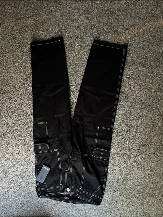True Religion Black Cargo Pants with White Contrast Stitching