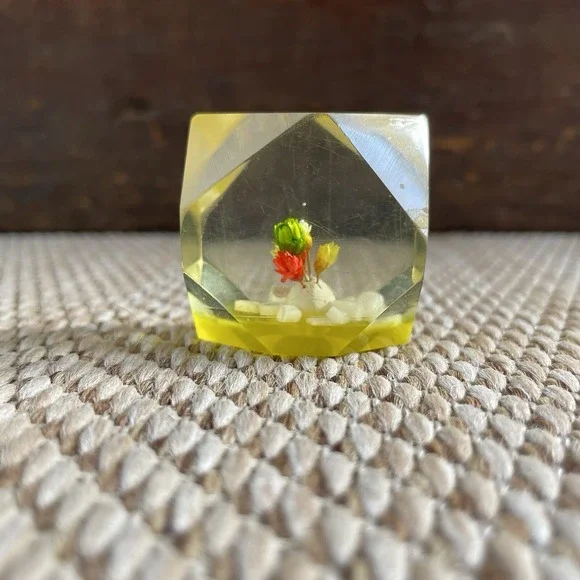 Vintage Facet Lucite Paperweight Flowers Mini