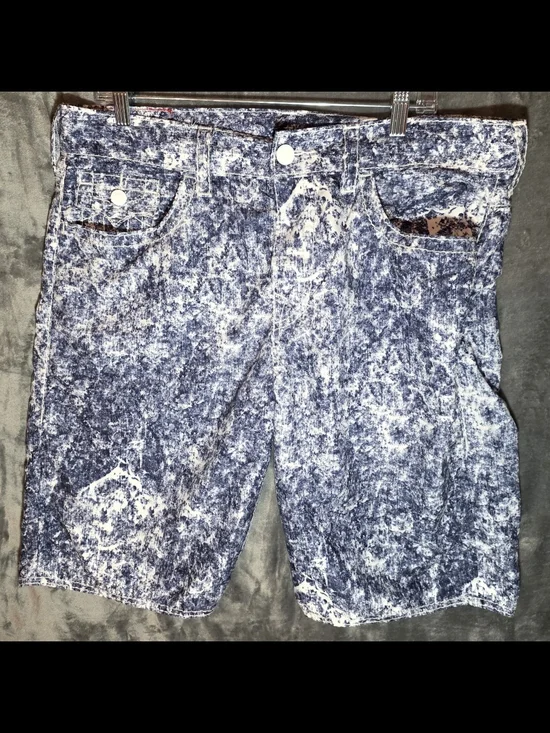True Religion acid-wash faux-denim board shorts/swim trunks
