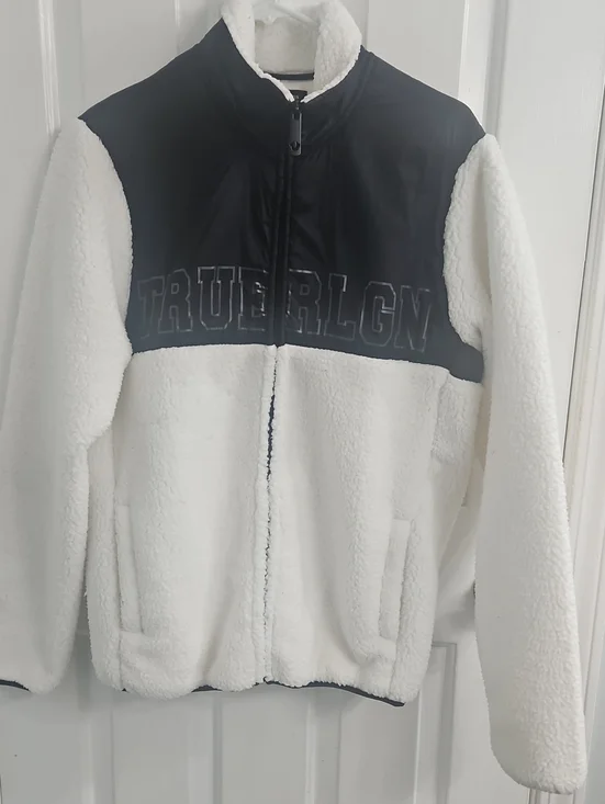 True Religion Black and White Sherpa Zip-Up Jacket