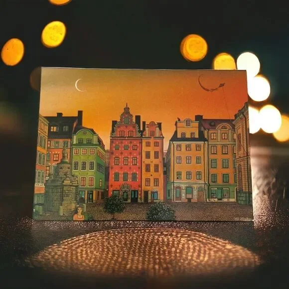 Marketplace Old Town Stockholm‎ Sweden Postcard 1978 Vintage Artist Rendering