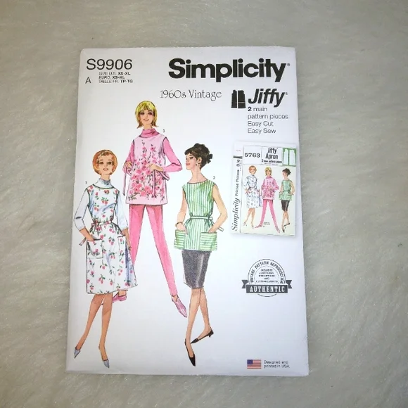 SIMPLICITY S9906 Vintage Reprint  1960s Jiffy Apron 2 Lengths 2 Main Pieces