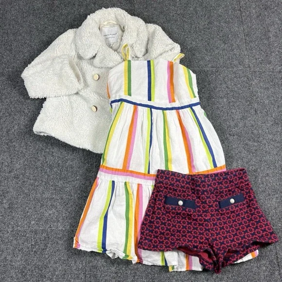 Lot Of  3 Janie And Jack Girls Clothes Size 3/4 Teddy Coat,‎ Dress, And Shorts