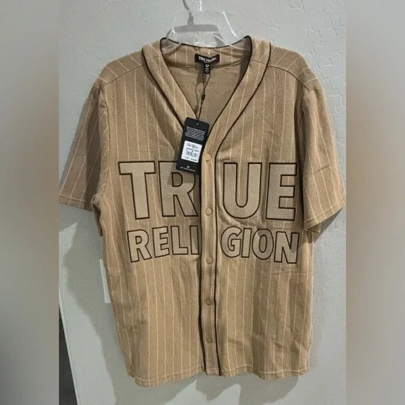 NWT TRUE RELIGION TR Men’s Baseball Jersey‎ Travertine / Size M #700585 SNAPS