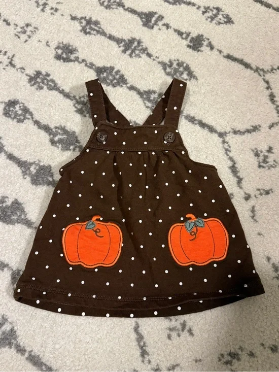 Carter's Brown Polka Dot Pumpkin Pinafore Dress 3m