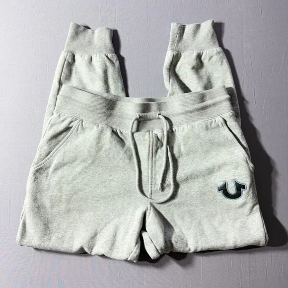 True Religion Mens Heather Gray Jogger Sweatpants Horseshoe Logo Small Stain