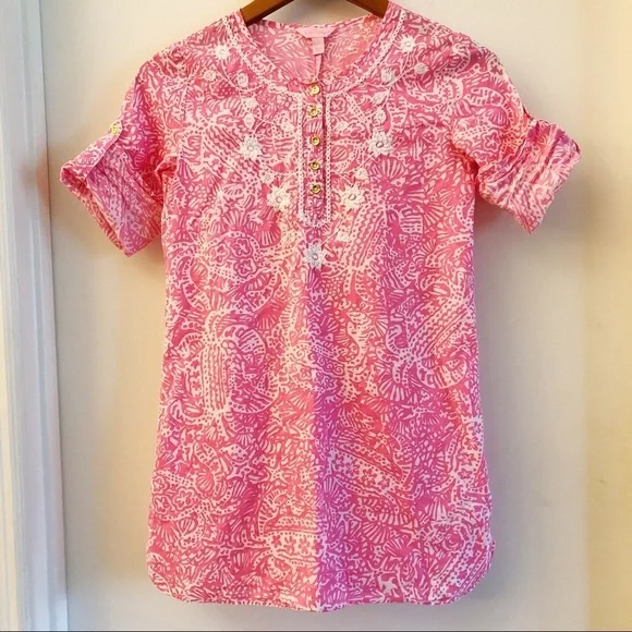 Lilly Pulitzer Atlee Girls Pink Cotton Tunic Dress Size Large