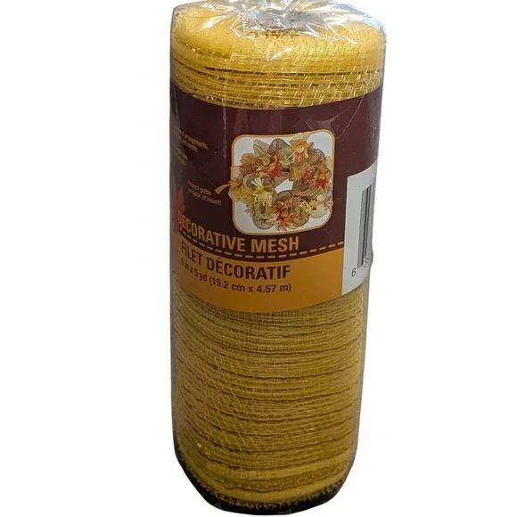 Greenbrier Gold Decorative Mesh Ribbon 6in‎ x 5yd Metallic Tinsel Harvest Craft