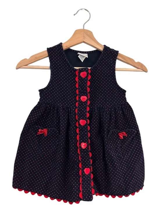 Samara Vintage Dress Navy Polka Dot Girls Size 3T Heart Pockets 100% Cotton