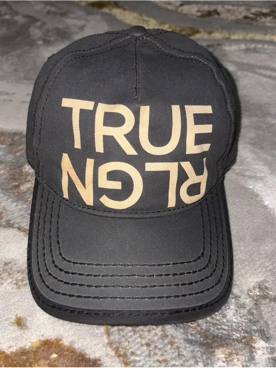True Religion Black Baseball Cap with Tan Logo