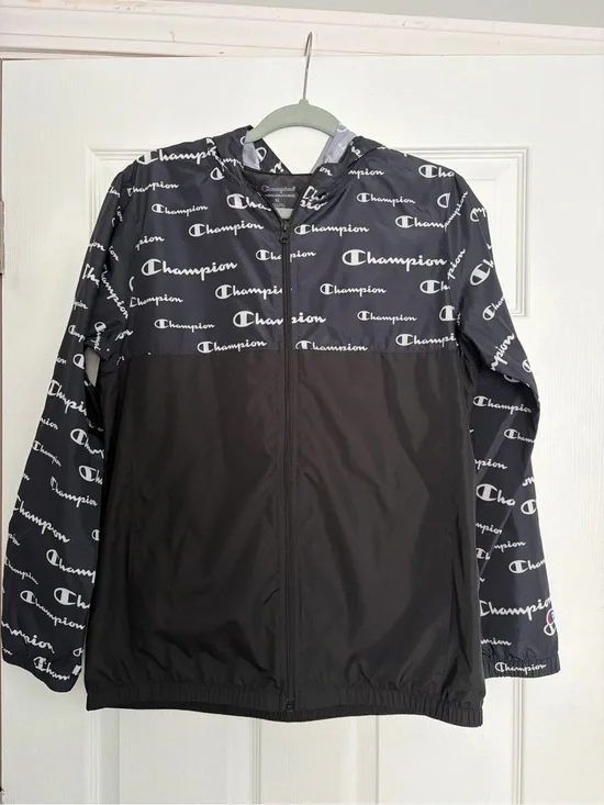Champion Boys Black Logo Windbreaker Jacket