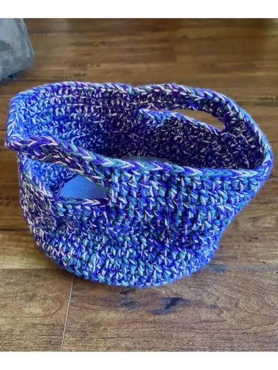 Handcrafted Multicolor Purple Crochet Basket with Handles