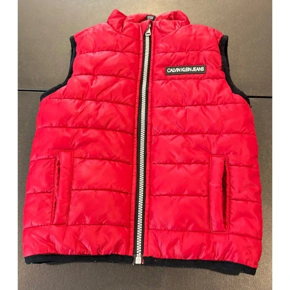 Calvin Klein Boys 2T Puffer Vest Red‎ Quilted Zip Up Logo Patch Outerwear Preppy