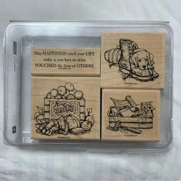 Vintage Stampin Up Retired For Father Stamping Stamp Set Rubber Wood Mount Dog