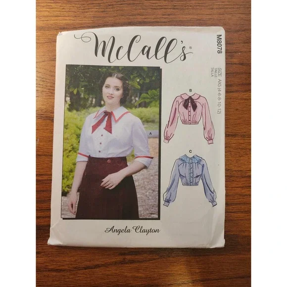 McCall's M8078 Angela Clayton Historical Blouse Sewing Pattern Size 4-12 AX5