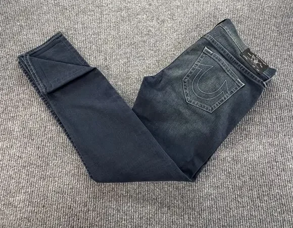 True Religion Rocco Mens 38 Relaxed Skinny Jeans Dark Wash Stretch Denim