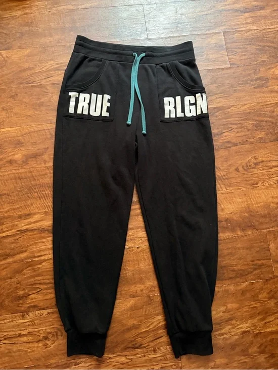True Religion Men's Joggers Sweatpants Sz M Black Pockets Logo Drawstring
